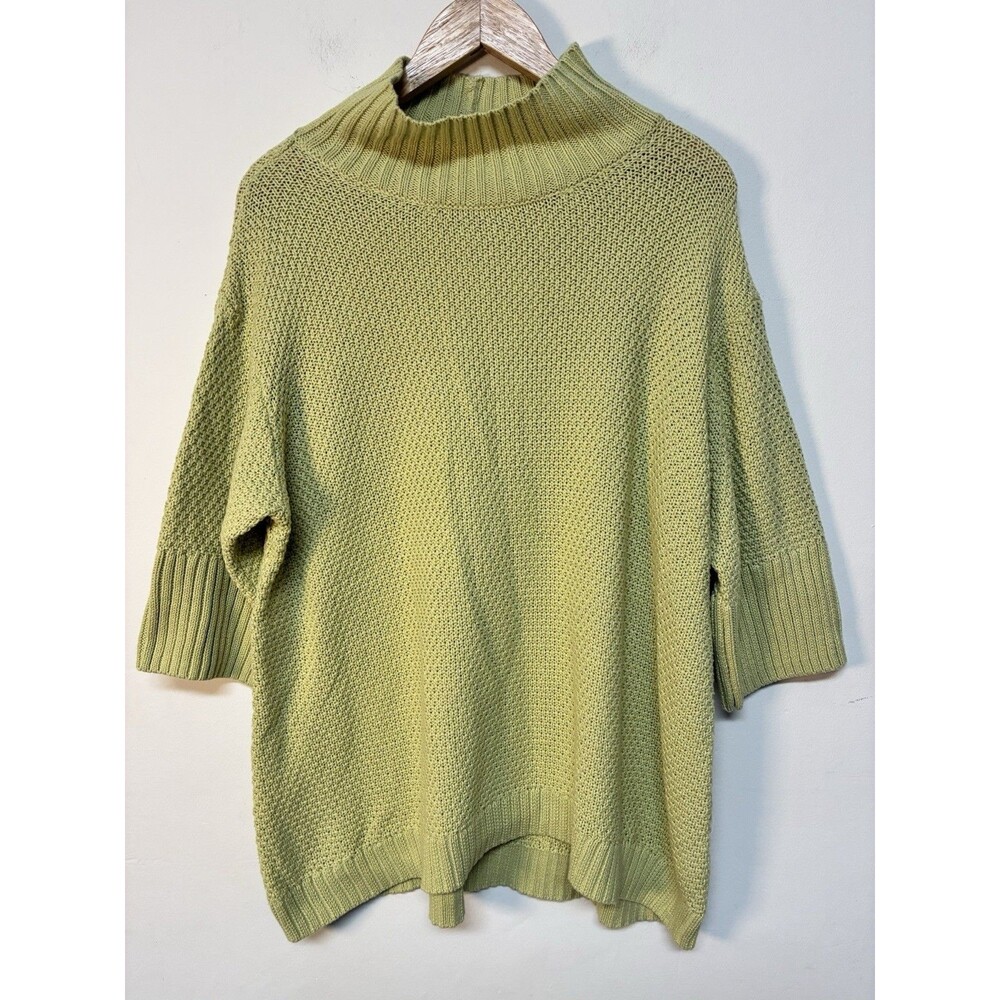 Peace Love World Women's 1X Cotton Elbow Sleeve Turtleneck Sweater Mojito Green